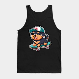 Rottweiler Puppy On Skateboard Kawaii Skater Dog Lover Tank Top